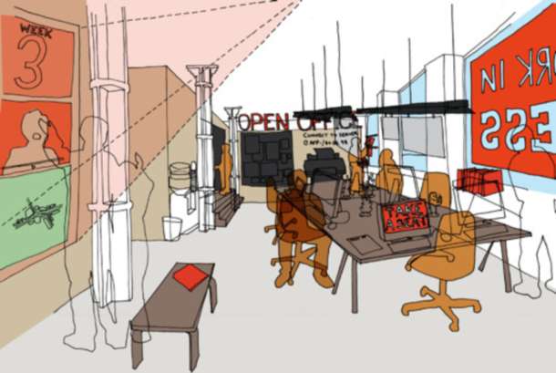 The Open Office interior sketch. Courtesy We Made That.