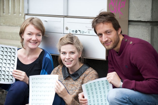 Lisa Ochsenbein, Sabine Hirsig und Ivan Mele, Gründer von Pumpipumpe.